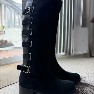Black Knee-High Buckle Boots